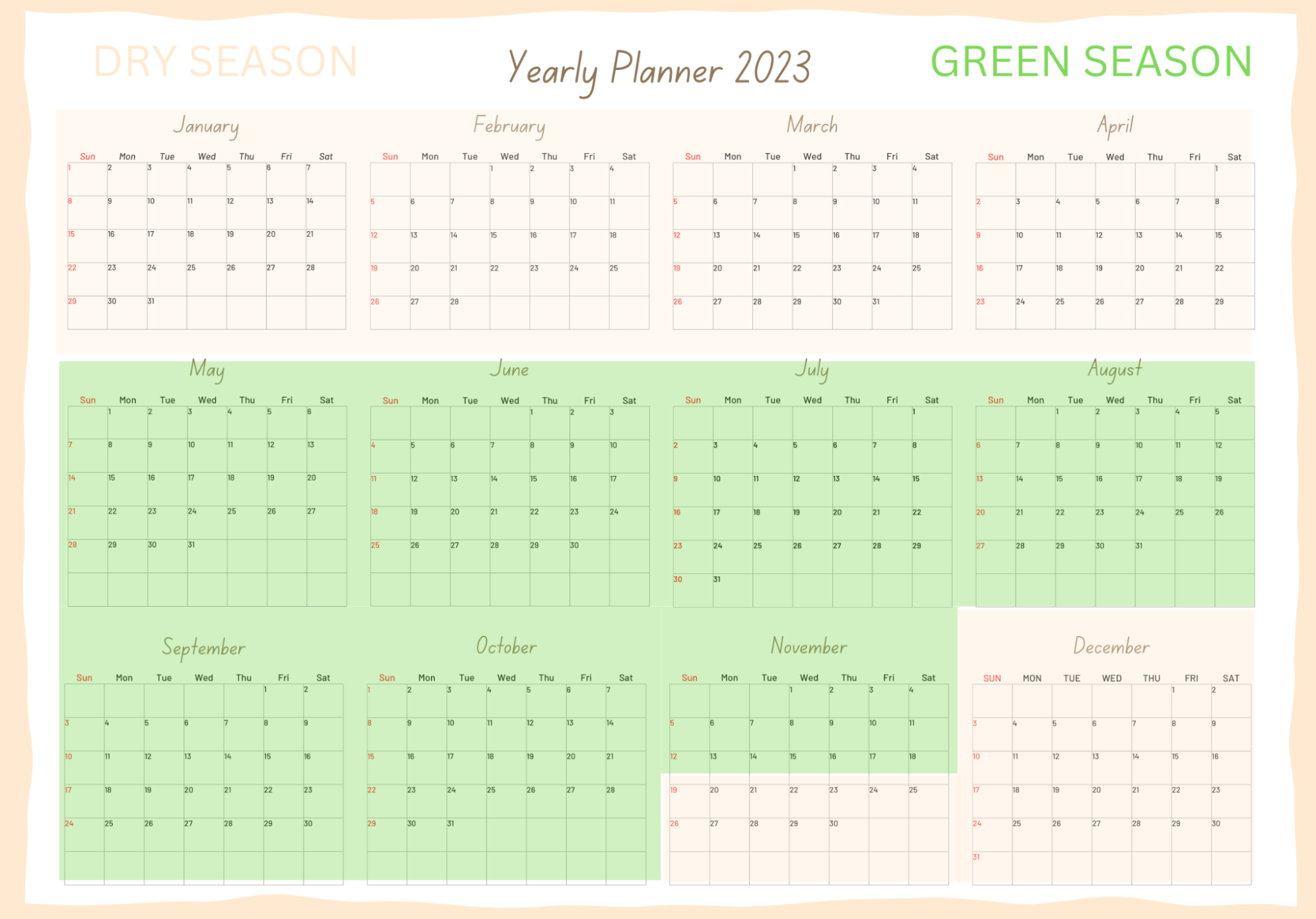 Calendario green season